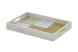 ASH WOOD RECTANGLE TRAY WITH GOLDEN FOIL DECO - CDTW3117