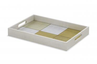 ASH WOOD RECTANGLE TRAY WITH GOLDEN FOIL DECO - CDTW3117